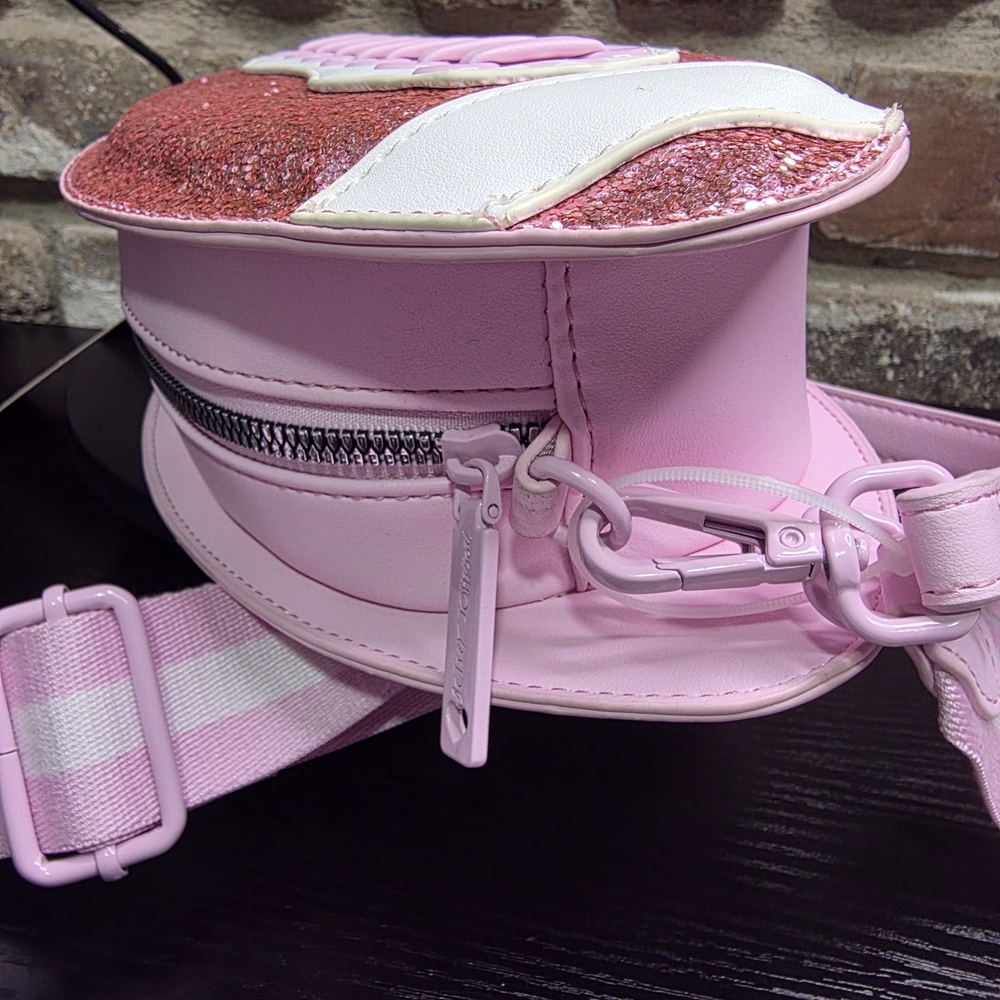 Betsey Johnson Pink Glitter Football Crossbody Bag - Picture 5 of 6